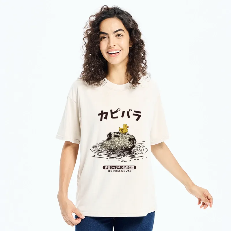 Tokyo-Tiger Relaxed Hot Spring Capybara Washed T-Shirt