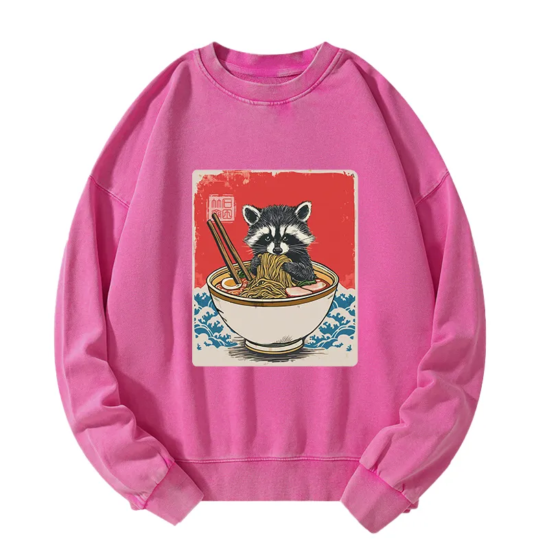 Tokyo-Tiger Ramen Lover Raccoon Washed Sweatshirt