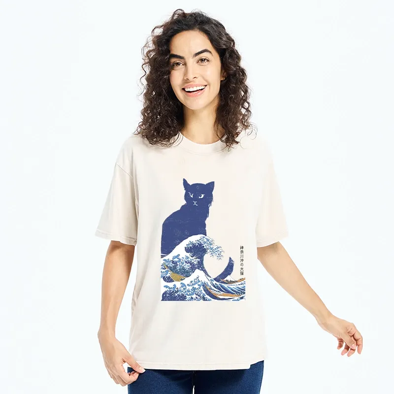 Tokyo-Tiger The Great Wave Off Cat Washed T-Shirt