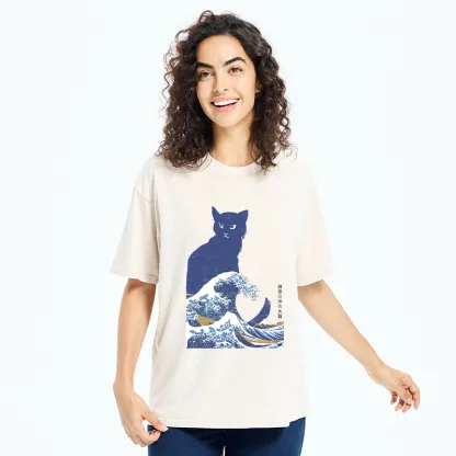 Tokyo-Tiger The Great Wave Off Cat Washed T-Shirt