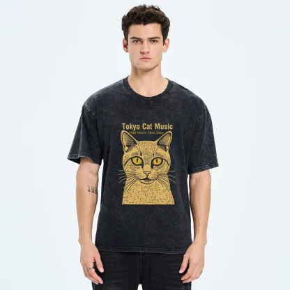 Tokyo-Tiger Tokyo Cat Music Washed T-Shirt