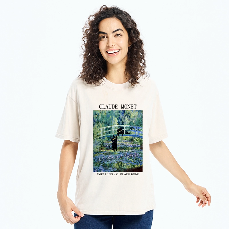 Tokyo-Tiger Water Lilies And Japanese Bridge Washed T-Shirt