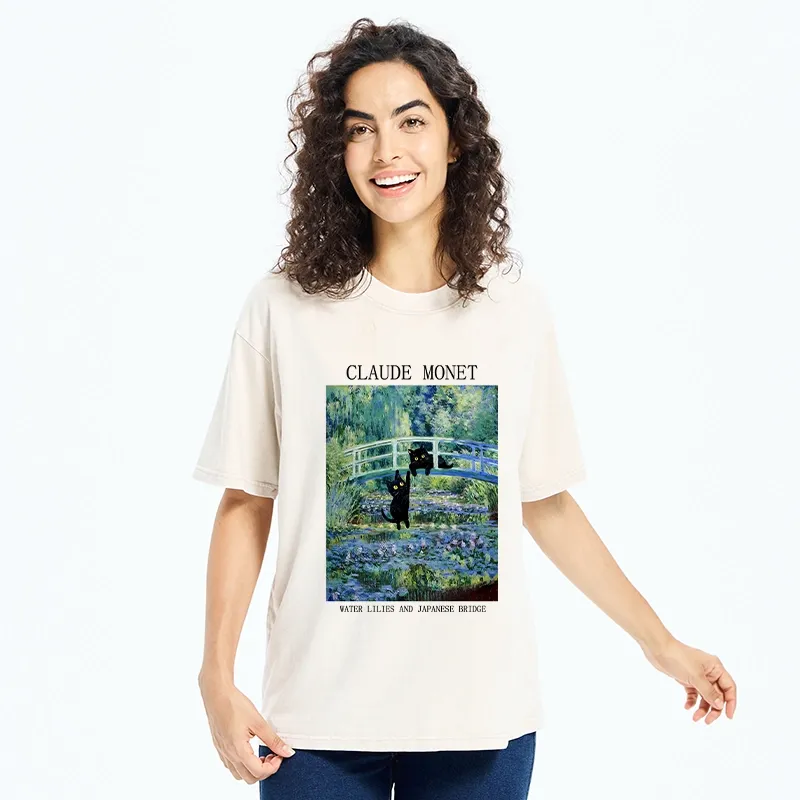 Tokyo-Tiger Water Lilies And Japanese Bridge Washed T-Shirt