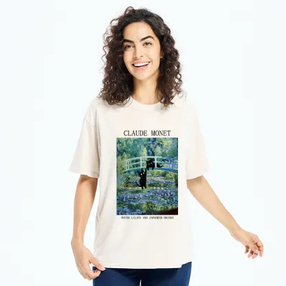 Tokyo-Tiger Water Lilies And Japanese Bridge Washed T-Shirt
