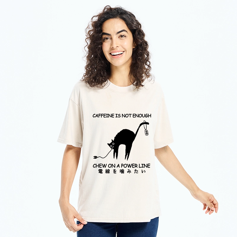 Tokyo-Tiger Caffeine Is Not Enough Washed T-Shirt