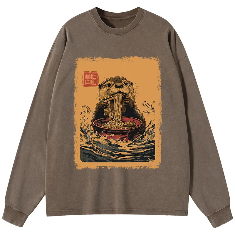 Tokyo-Tiger Ramen Lover Otter Washed Long Sleeve T-Shirt