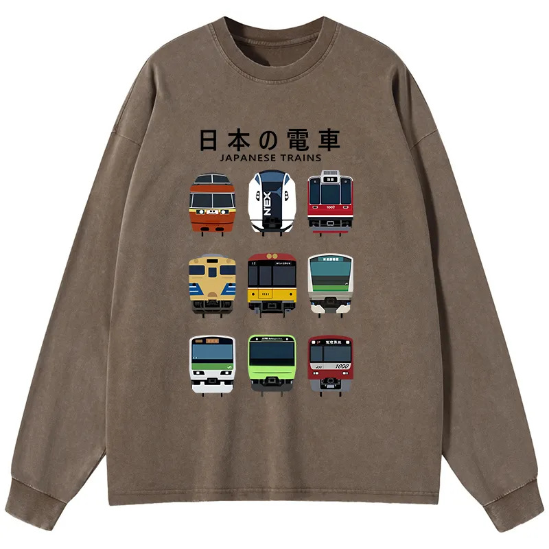 [Copy]Tokyo-Tiger Japanese Train Collection Washed Long Sleeve T-Shirt