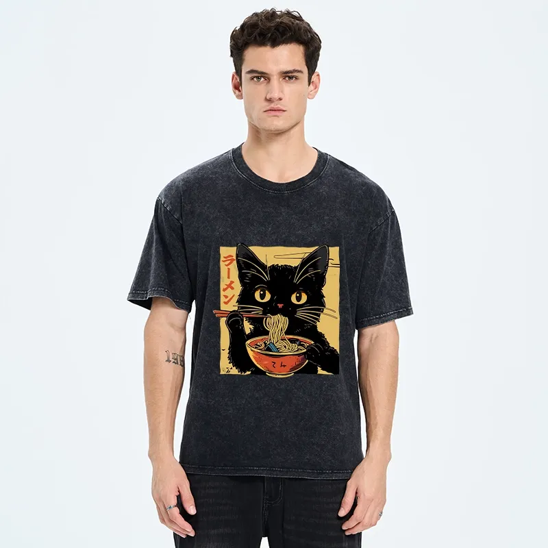 Tokyo-Tiger Cat Enamored Of Ramen Washed T-Shirt