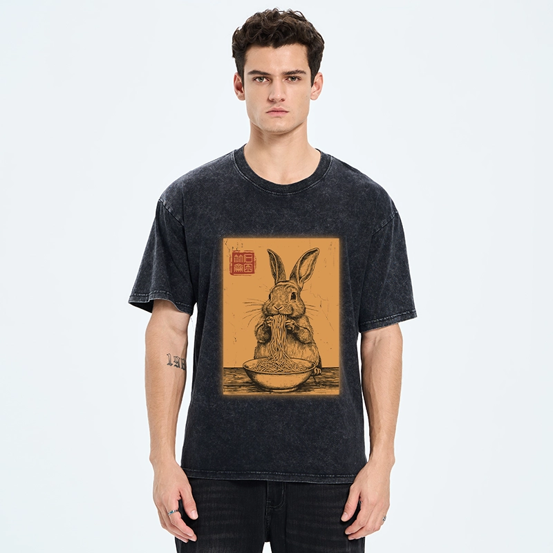 Tokyo-Tiger Ramen Lover Rabbit Washed T-Shirt