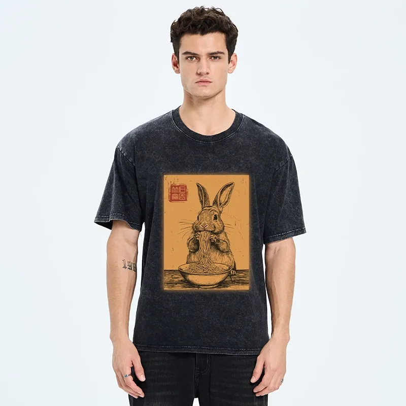 Tokyo-Tiger Ramen Lover Rabbit Washed T-Shirt