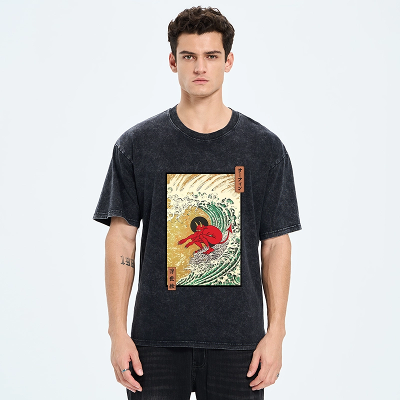 Tokyo-Tiger Surfing Demon Washed T-Shirt Sale – tokyo-tiger