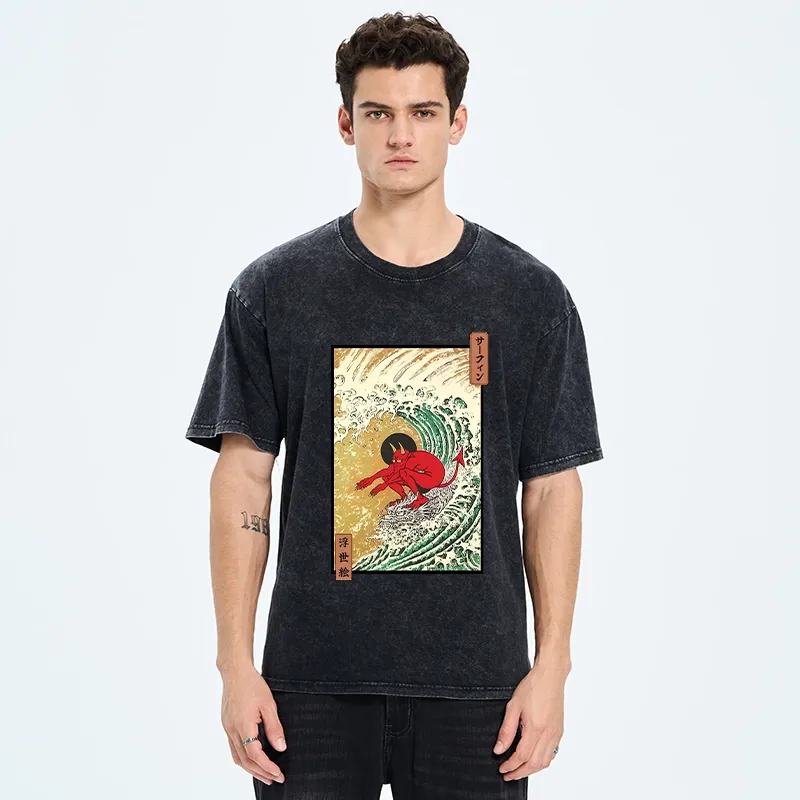 Tokyo-Tiger Surfing Demon Washed T-Shirt