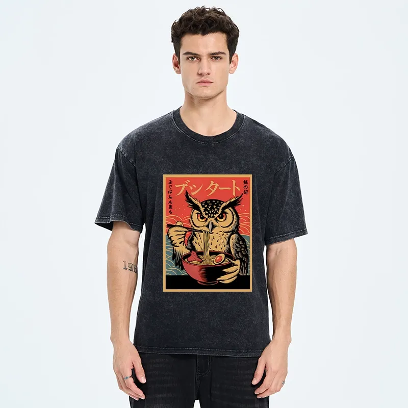 Tokyo-Tiger Ramen Lover Owl Washed T-Shirt