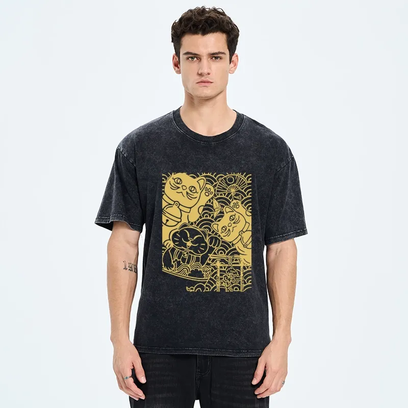 Tokyo-Tiger Lucky Cat Good Luck Washed T-Shirt