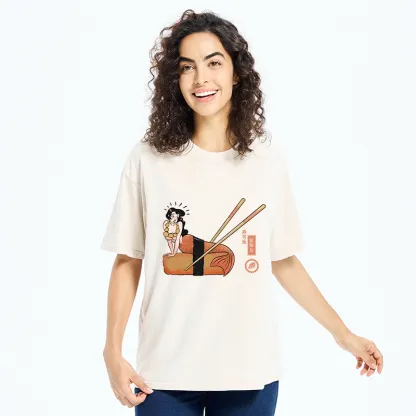 Tokyo-Tiger Funny Sushi Mermaid Washed T-Shirt