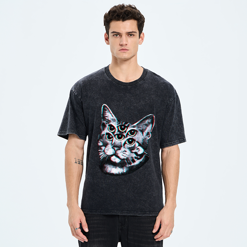Tokyo-Tiger Six-eyed Cat Washed T-Shirt