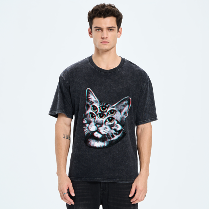 Tokyo-Tiger Six-eyed Cat Washed T-Shirt
