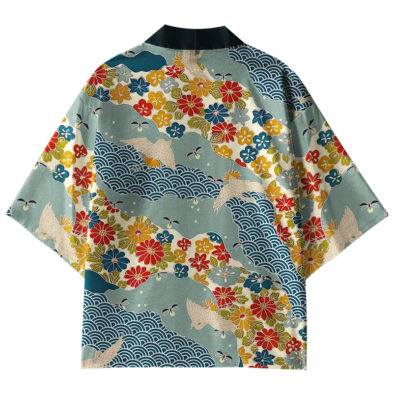 Tokyo-Tiger Colorful Flowers And Waves Kimono Cardigan
