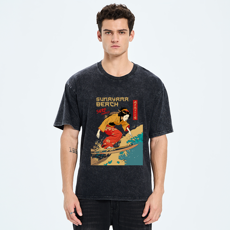 Tokyo-Tiger Surfing Geisha Washed T-Shirt
