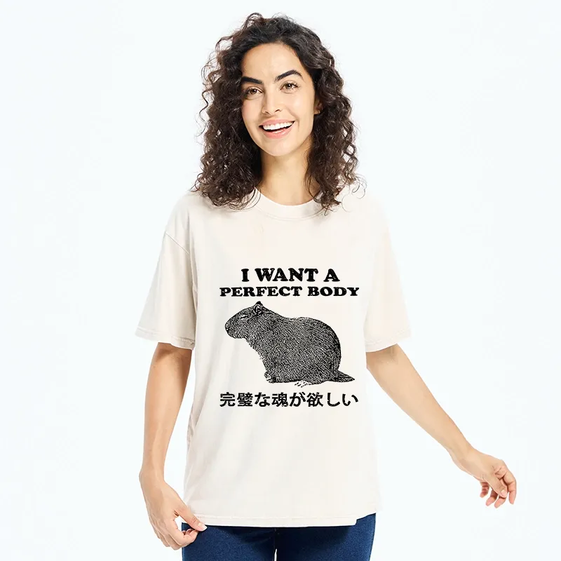 Tokyo-Tiger I Want A Perfect Body Washed T-Shirt
