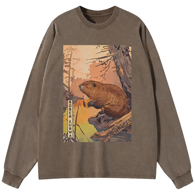 Tokyo-Tiger Beaver By The River Washed Long Sleeve T-Shirt