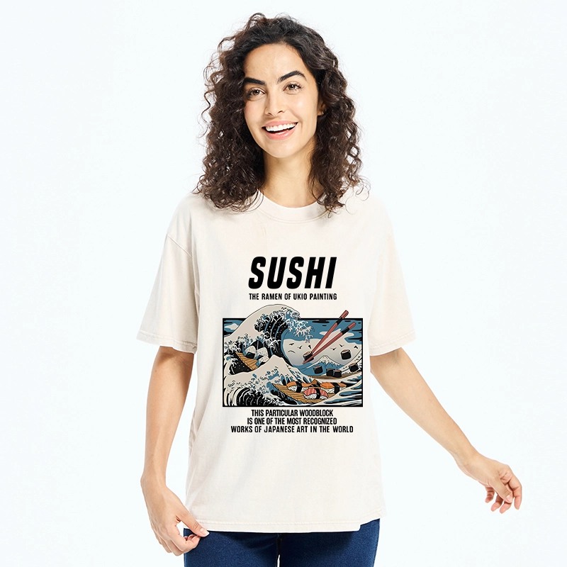 Tokyo-Tiger The Great Wave Off Sushi Washed T-Shirt