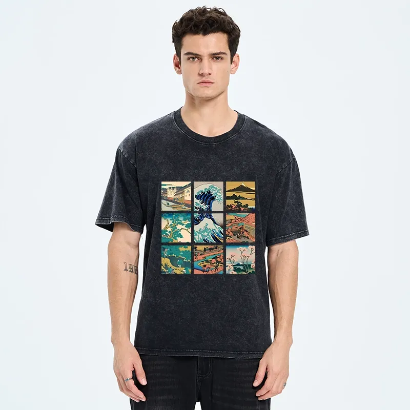 Tokyo-Tiger Japanese Traditional Landscape Washed T-Shirt