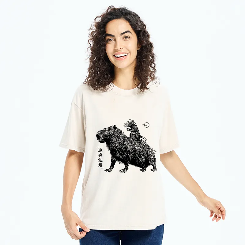 Tokyo-Tiger Mouse Riding A Capybara Washed T-Shirt