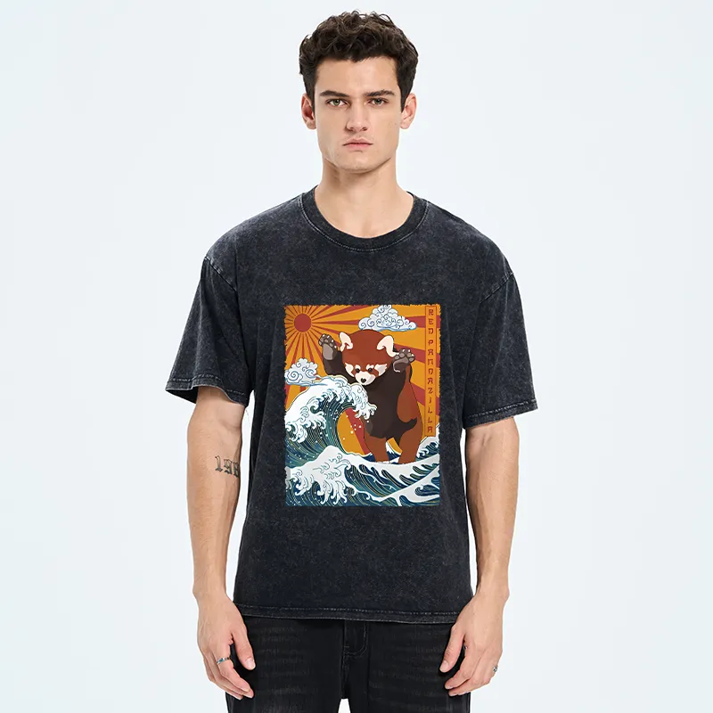 Tokyo-Tiger The Great Wave Off Red Panda Washed T-Shirt
