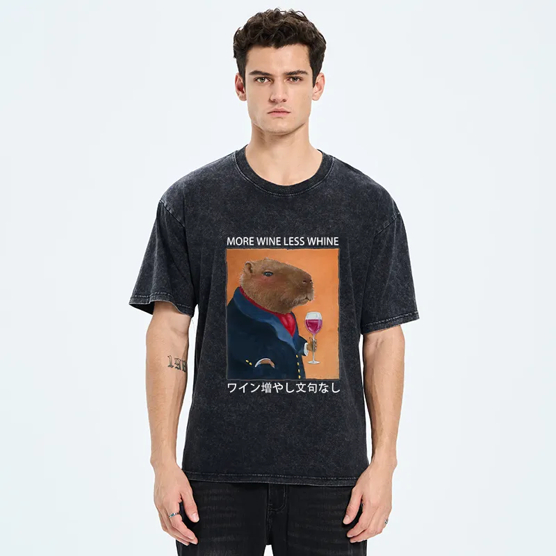 Tokyo-Tiger Capybara More Wine Less Whine Washed T-Shirt
