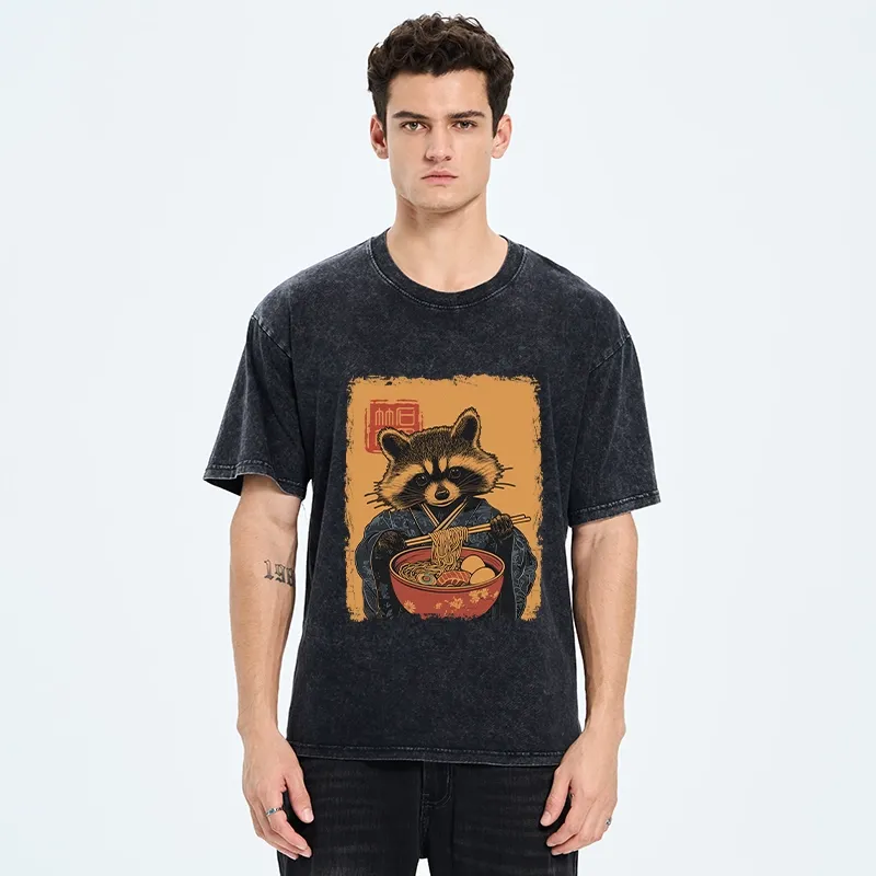 Tokyo-Tiger Ramen-obsessed Raccoon Washed T-Shirt