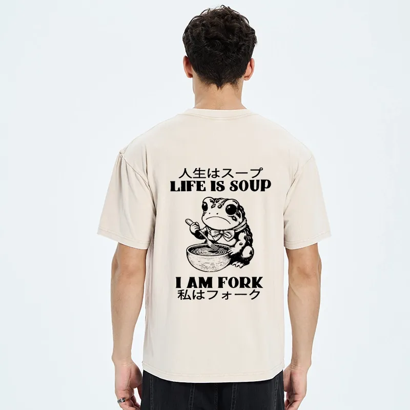 Tokyo-Tiger Life Is Soup I Am Fork Back Washed T-Shirt