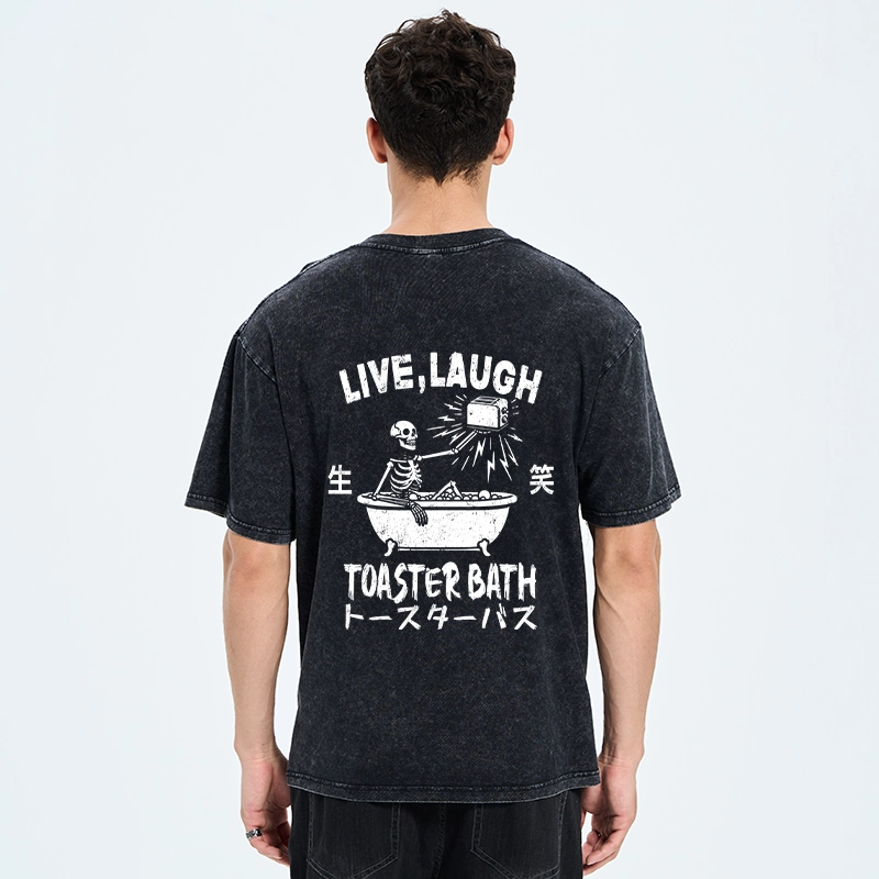 Tokyo-Tiger Funny Electric Shock Skeleton Back Washed T-Shirt