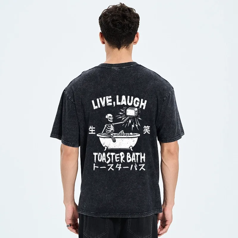 Tokyo-Tiger Funny Electric Shock Skeleton Back Washed T-Shirt