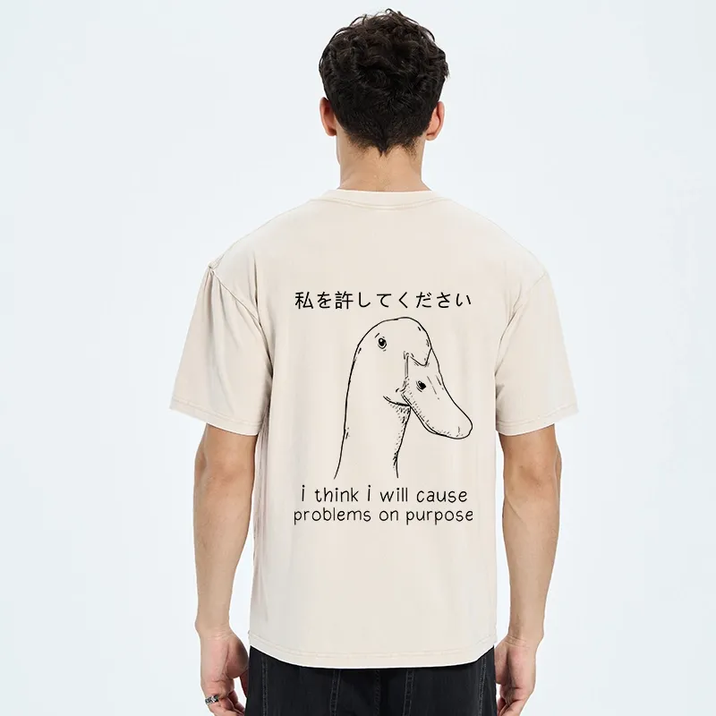 Tokyo-Tiger Stupid Goose Funny Back Washed T-Shirt