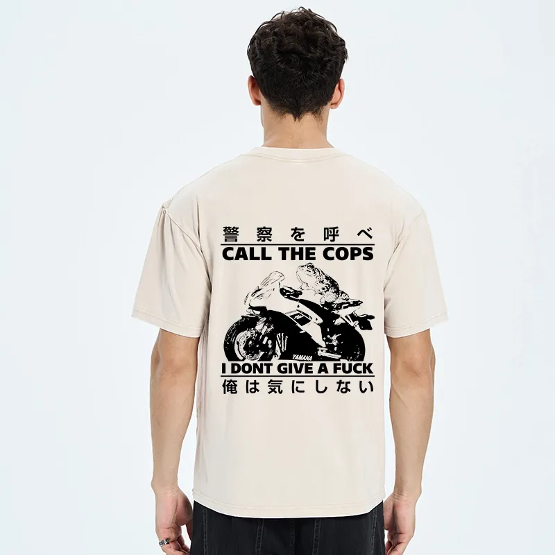 Tokyo-Tiger Funny Frog Riding A Motorcycle Back Washed T-Shirt