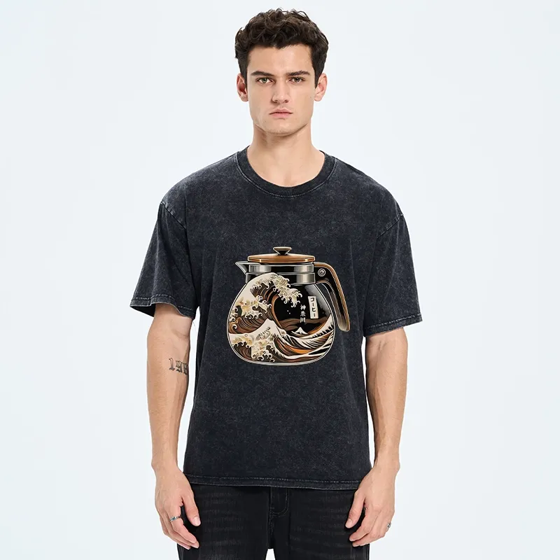 Tokyo-Tiger The Great Wave Off Coffee Washed T-Shirt