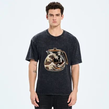 Tokyo-Tiger The Great Wave Off Coffee Washed T-Shirt