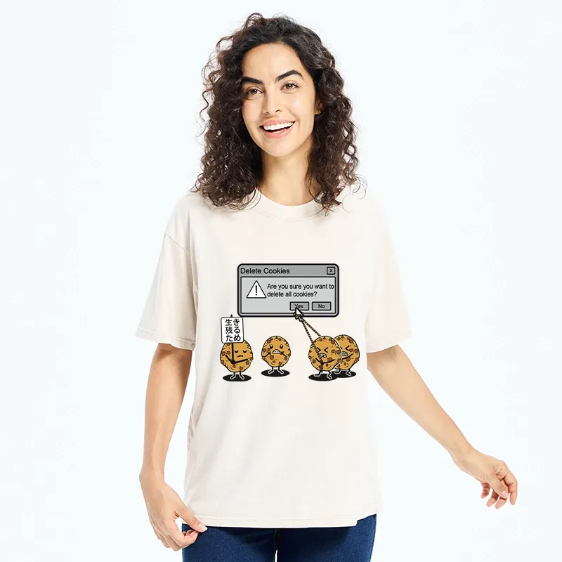 Tokyo-Tiger Funny Delete Cookies Washed T-Shirt