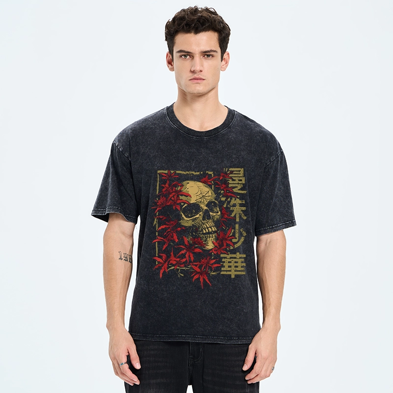 Tokyo-Tiger Skull in Lycoris Washed T-Shirt