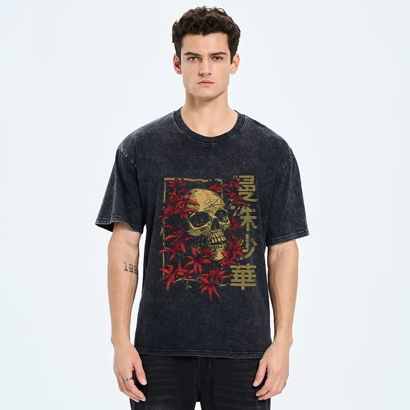 Tokyo-Tiger Skull in Lycoris Washed T-Shirt