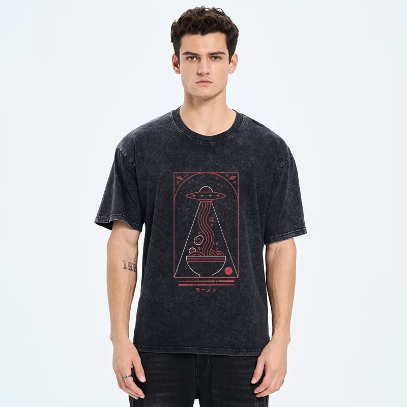 Tokyo-Tiger Funny UFO Ramen Washed T-Shirt