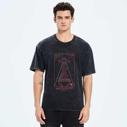 Tokyo-Tiger Funny UFO Ramen Washed T-Shirt