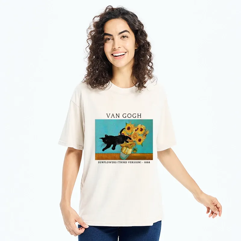 Tokyo-Tiger Naughty Cat With Sunflower Washed T-Shirt