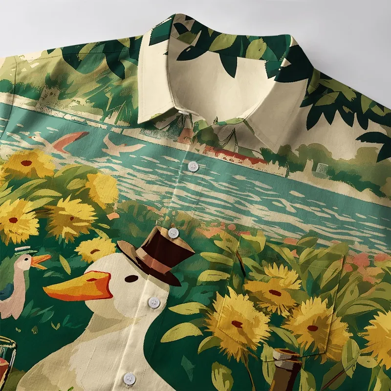 Tokyo-Tiger Naughty Duck Eat Ramen Button-up Shirt