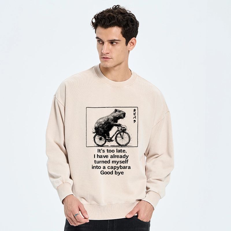 Tokyo-Tiger Funny Capybara Riding A Bicycle Washed Sweatshirt