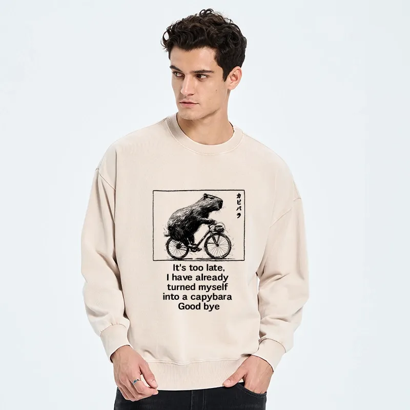Tokyo-Tiger Funny Capybara Riding A Bicycle Washed Sweatshirt