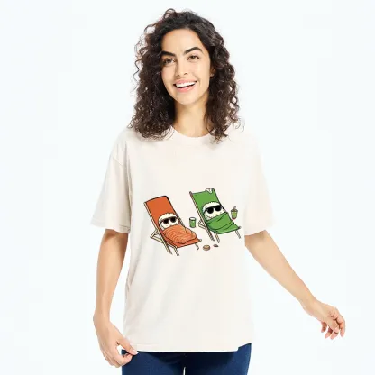Tokyo-Tiger Funny Sushi Sunbathing Washed T-Shirt