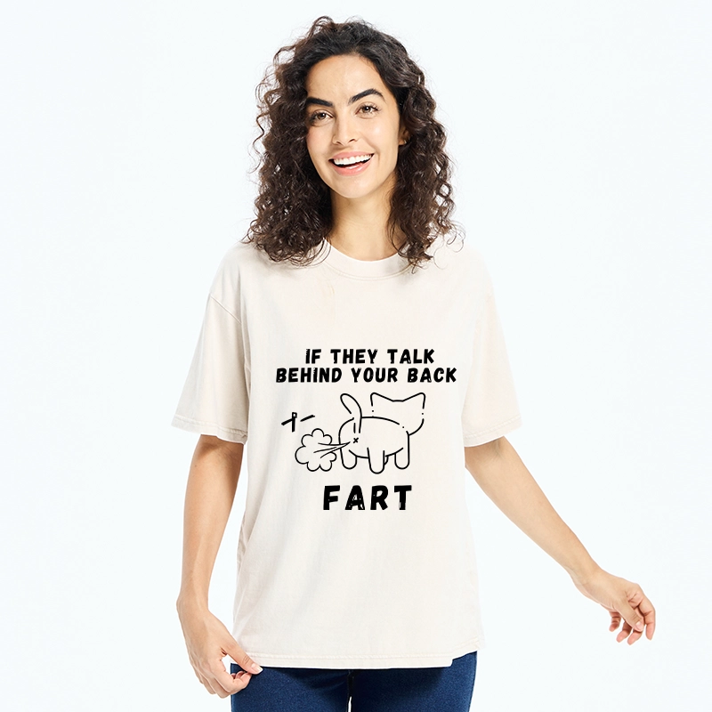 Tokyo-Tiger Funny Farting Cat Washed T-Shirt