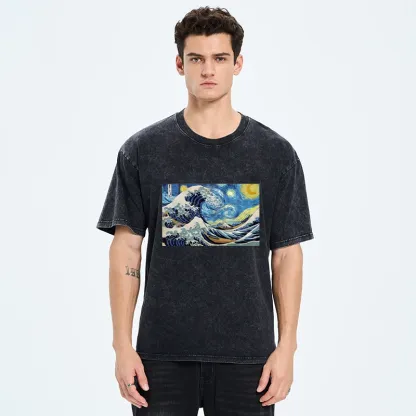 Tokyo-Tiger Great Wave Off Starry Night Washed T-Shirt